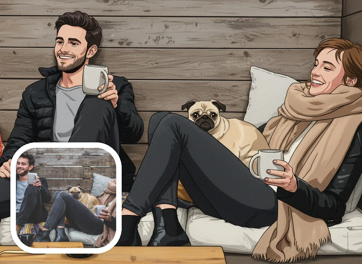 90s Anime Style couple and friend anime frames before and after example