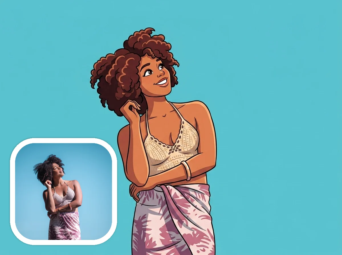 American Cartoon portrait before and after example
