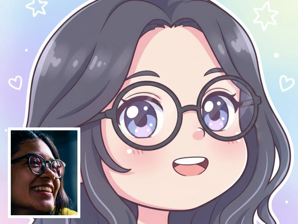 人物写真をちびスタイル化した例