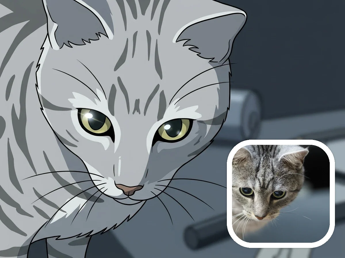 Detective Conan Style 고양이 조수 전후 비교 예시