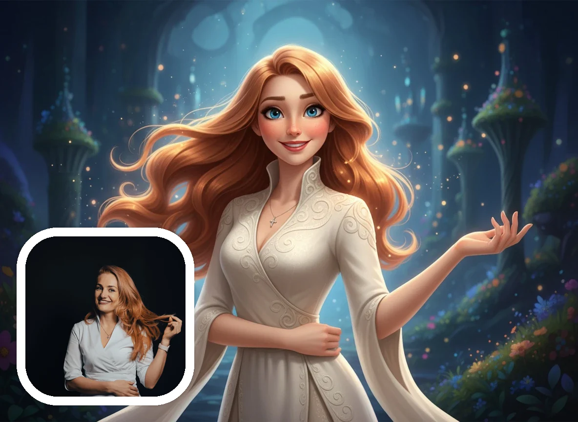 Disney Style fairytale portraits before and after example