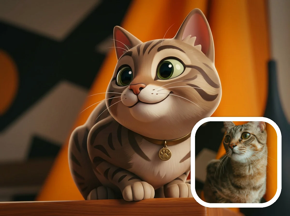 DreamWorks Style 고양이 사이드킥 전후 예시