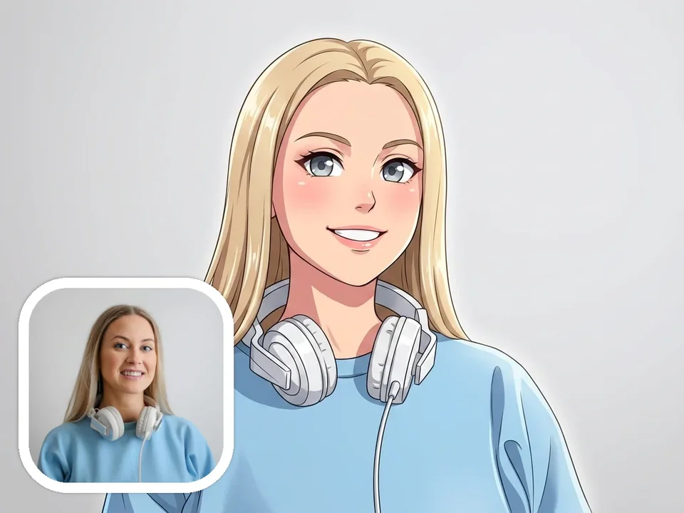 AI anime avatar generated from a real portrait with clean cel-shaded style