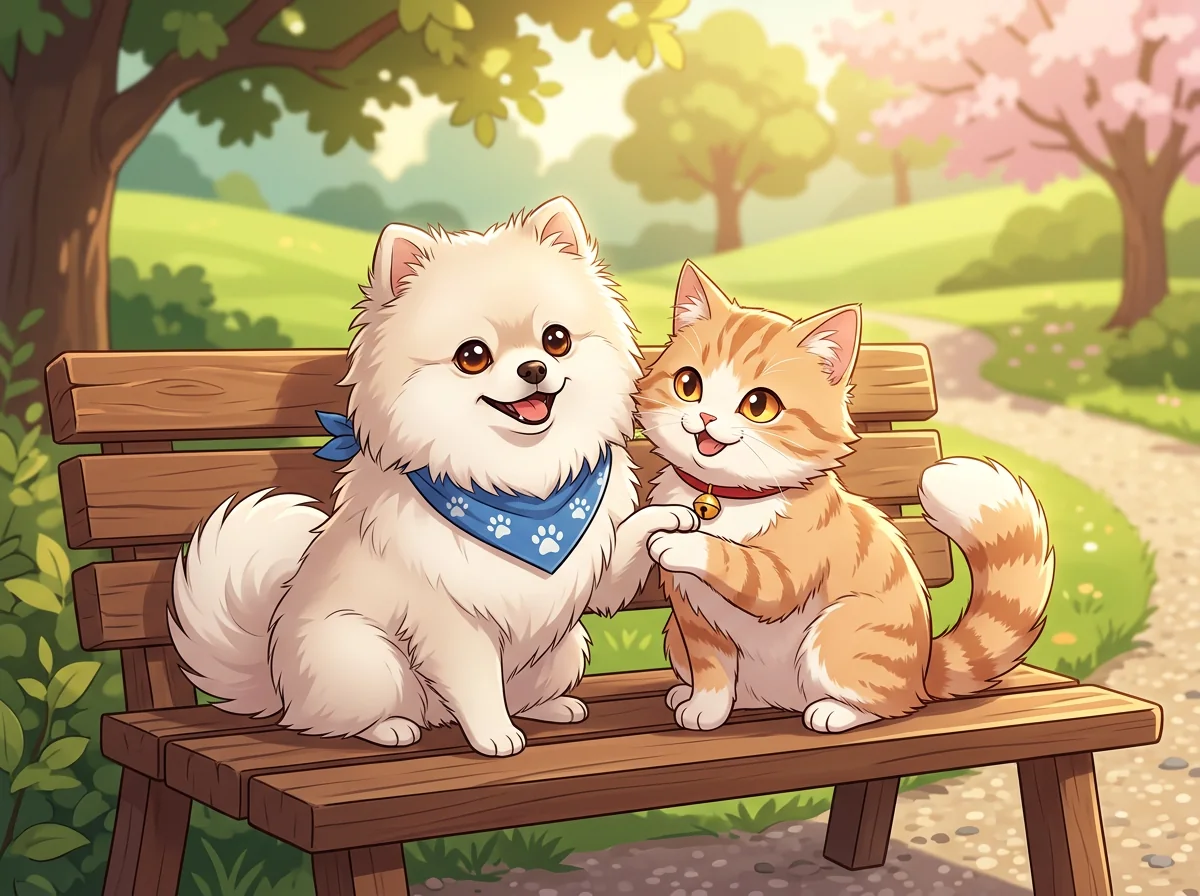 Pet cartoonizer result showing a dog and cat transformed into anime characters