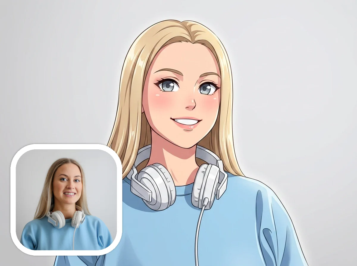 Selfie als Anime-Porträt umgewandelt