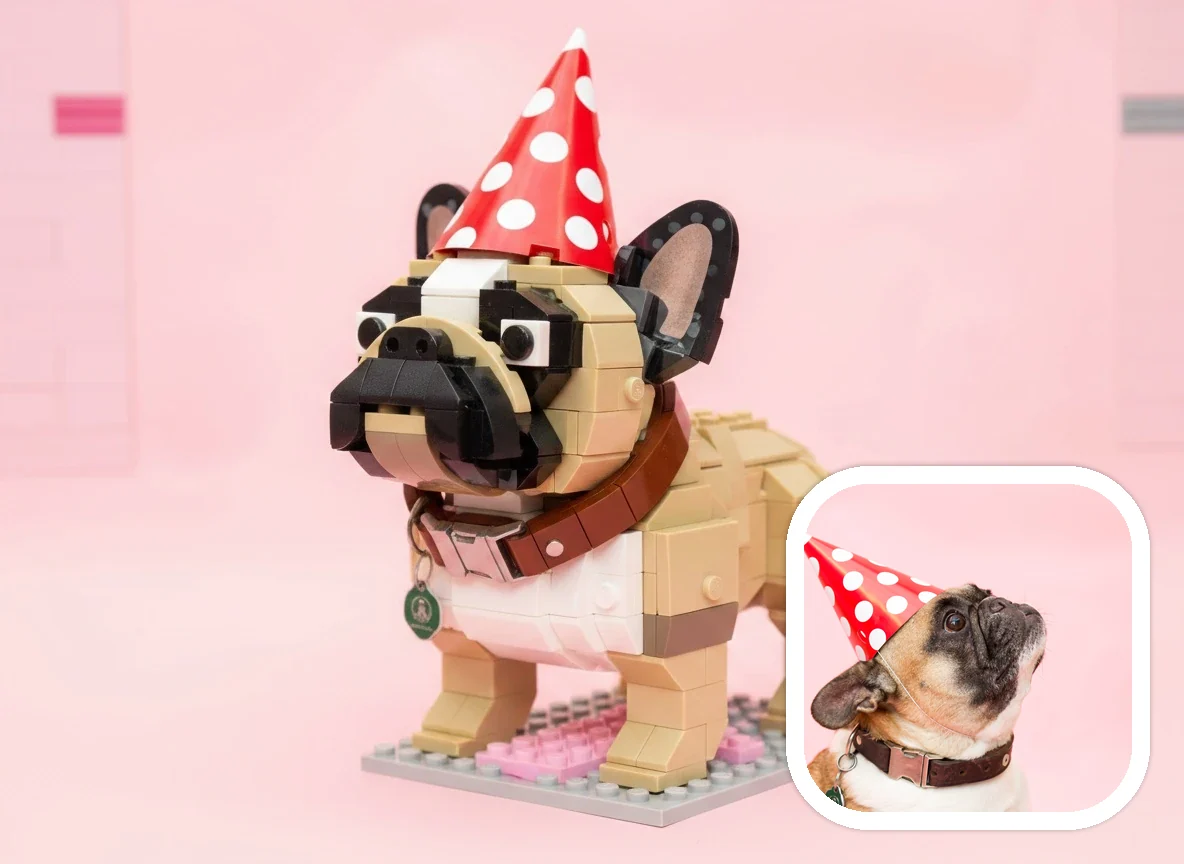 LEGO Style pet brick characters before and after example
