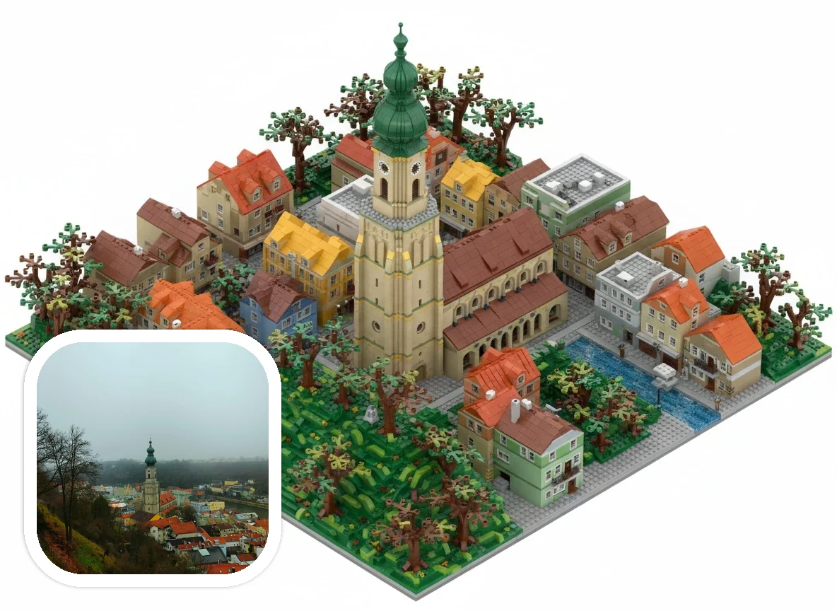 LEGO Style brick-built places before and after example