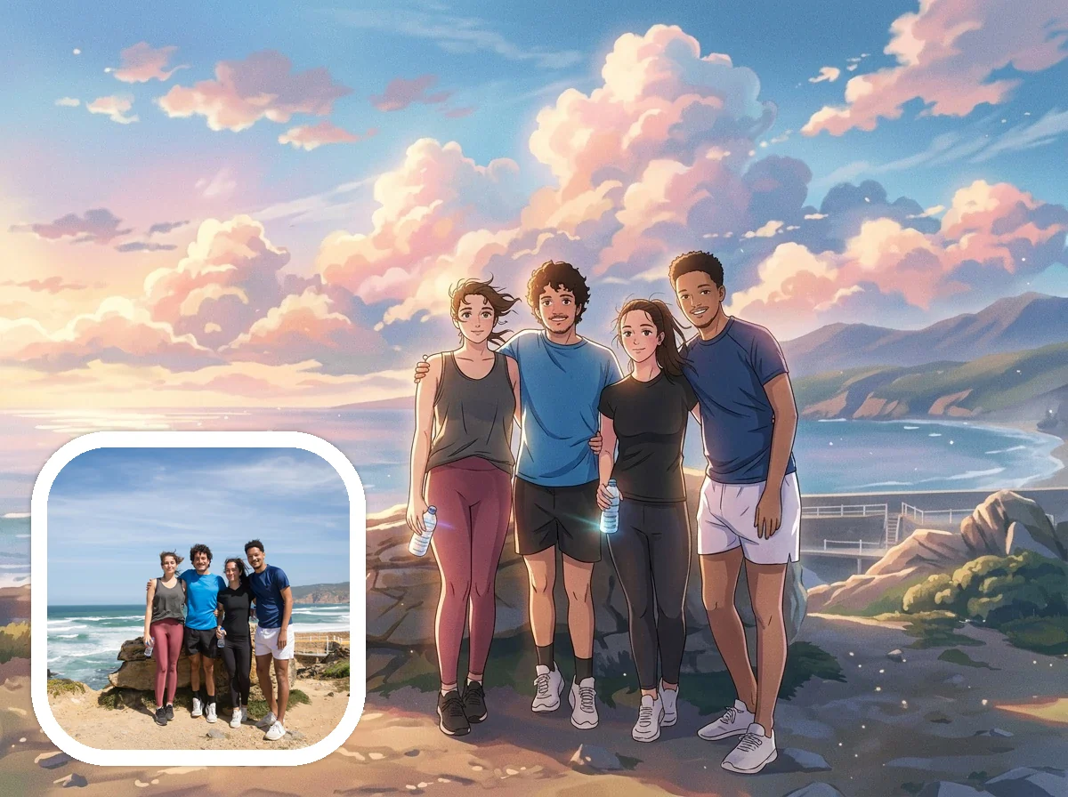 Makoto Shinkai Style friends travel before and after example