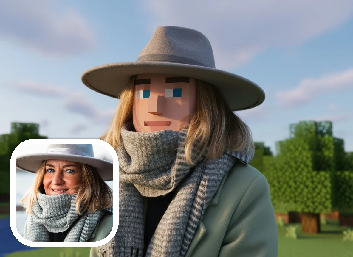人物写真をMinecraft風ブロック調アバターに変換したビフォーアフター
