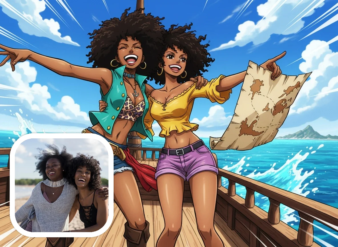 One Piece Style friends as an adventure crew before and after example