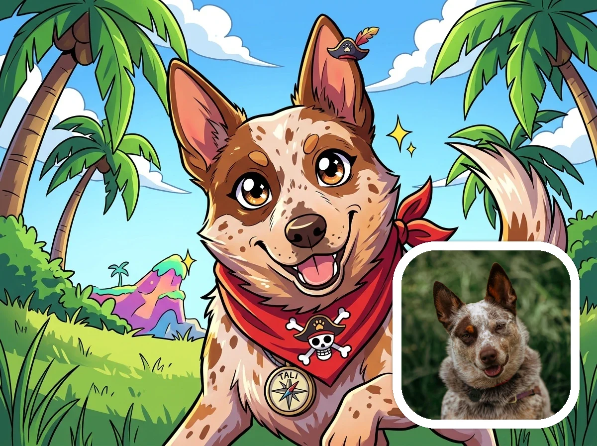 One Piece Style pet sidekick art before and after example