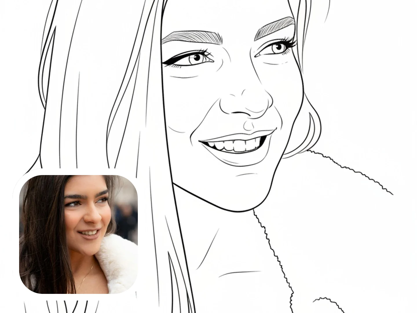 Portrait photo converted into a clean line drawing before and after example