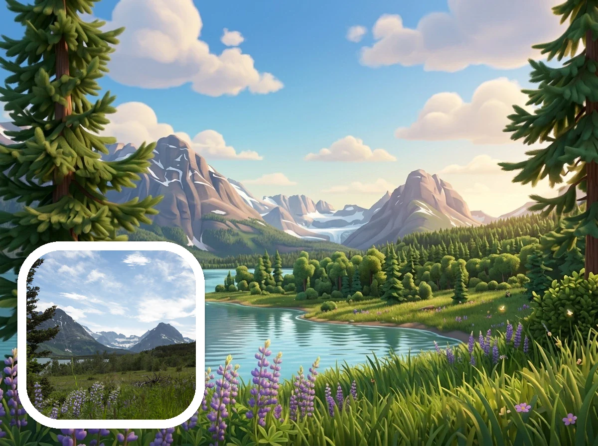 Pixar Style cinematic animated scene before and after example