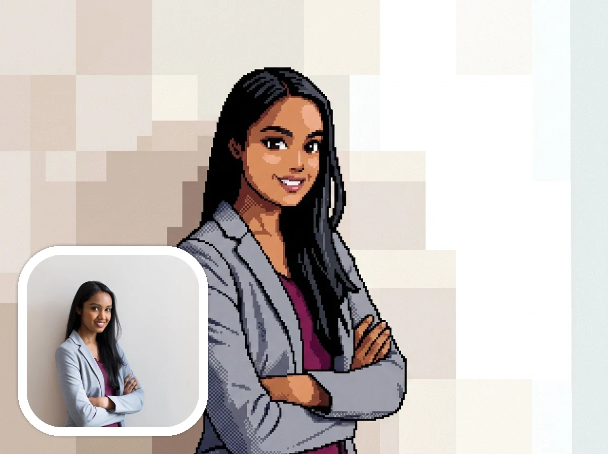 Pixel Art Style pixel art avatars before and after example