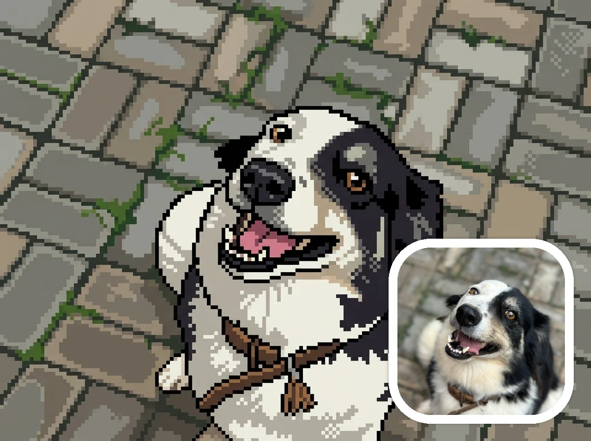 Pixel Art Style pet sprite characters before and after example