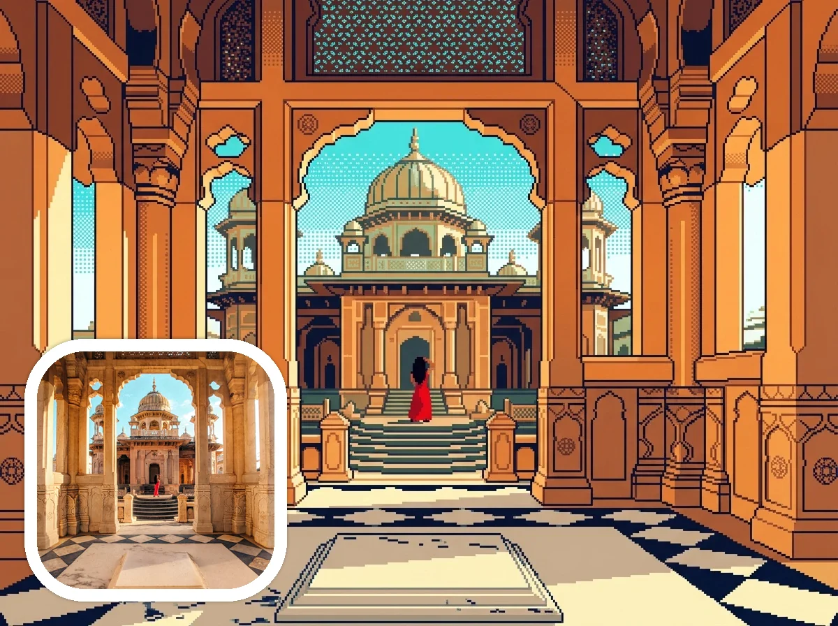 Pixel Art Style retro game background scenes before and after example