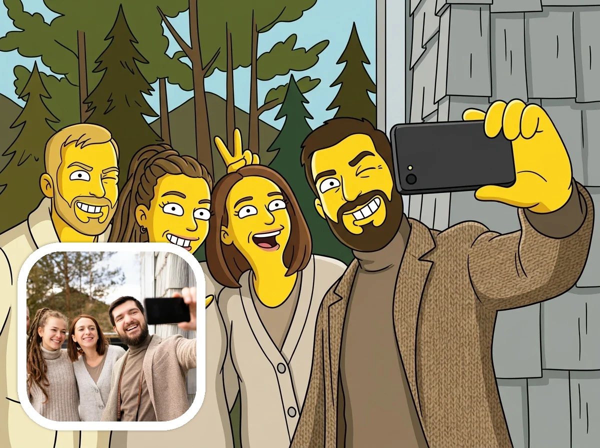 Simpsons Style family sitcom portraits before and after example